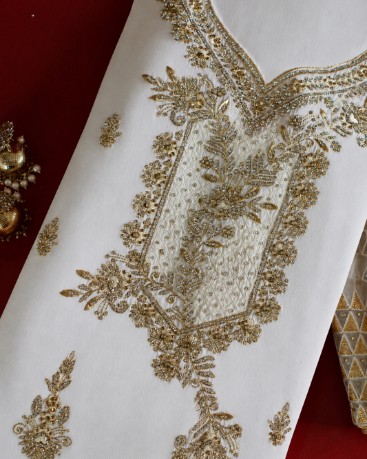 Gold Zari Embroidered Suit - Unstitched