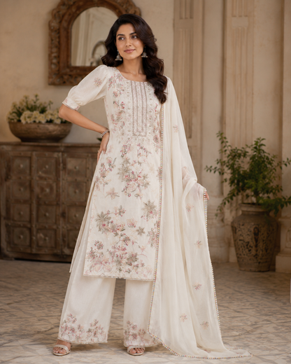 Pink Floral Embroidered Suit - Unstitched