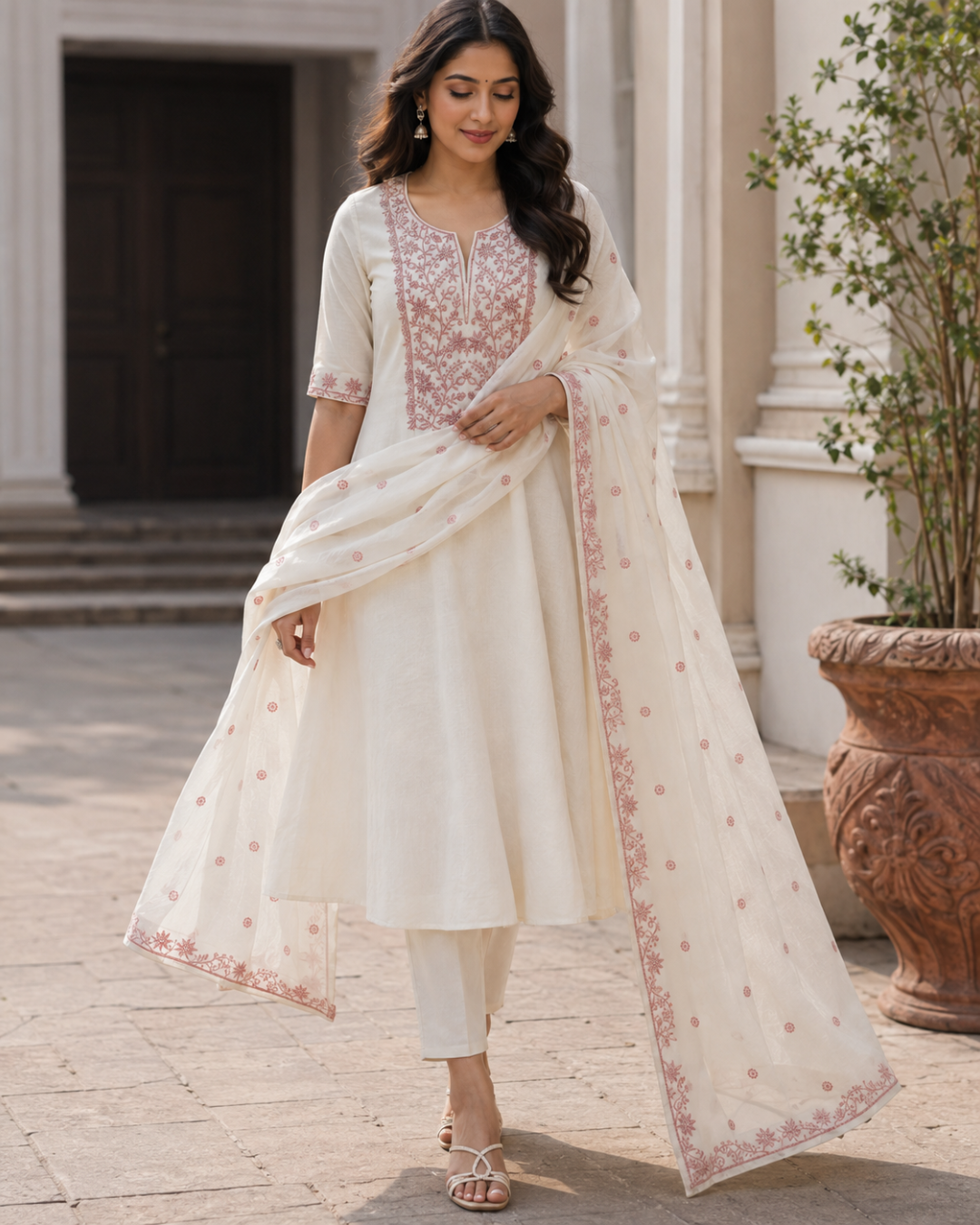 Ivory Thread Embroidered Suit - Unstitched