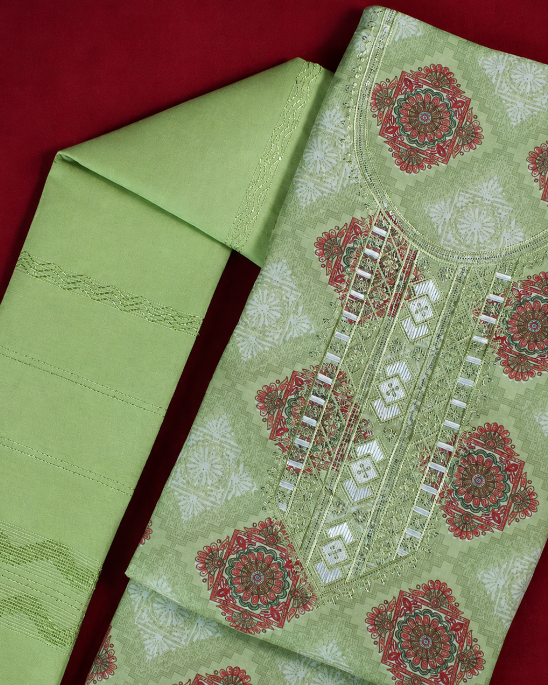 Floral Lace Embroidered Suit - Unstitched