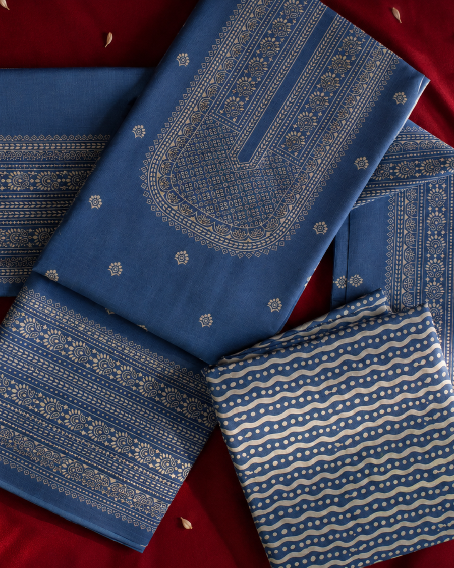 Heritage Block Print Suit - Unstitched