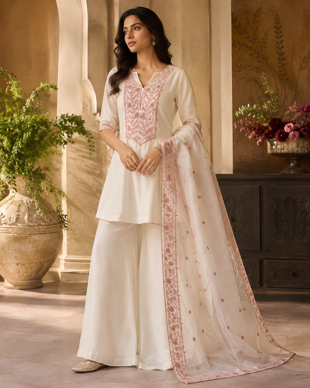 Ivory Thread Embroidered Suit - Unstitched