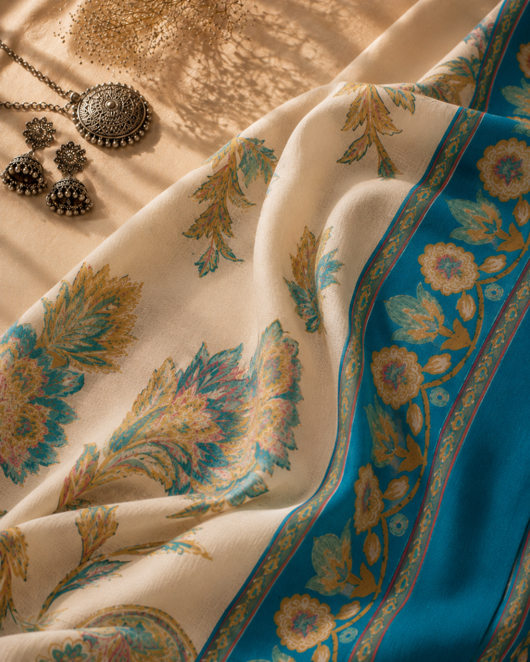 Peacock Floral Printed Suit - Unstitched