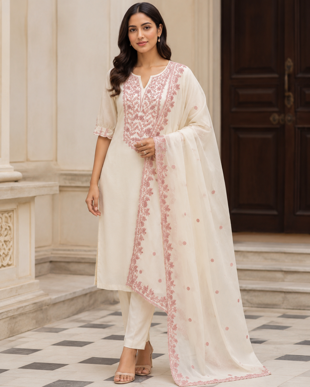 Ivory Thread Embroidered Suit - Unstitched