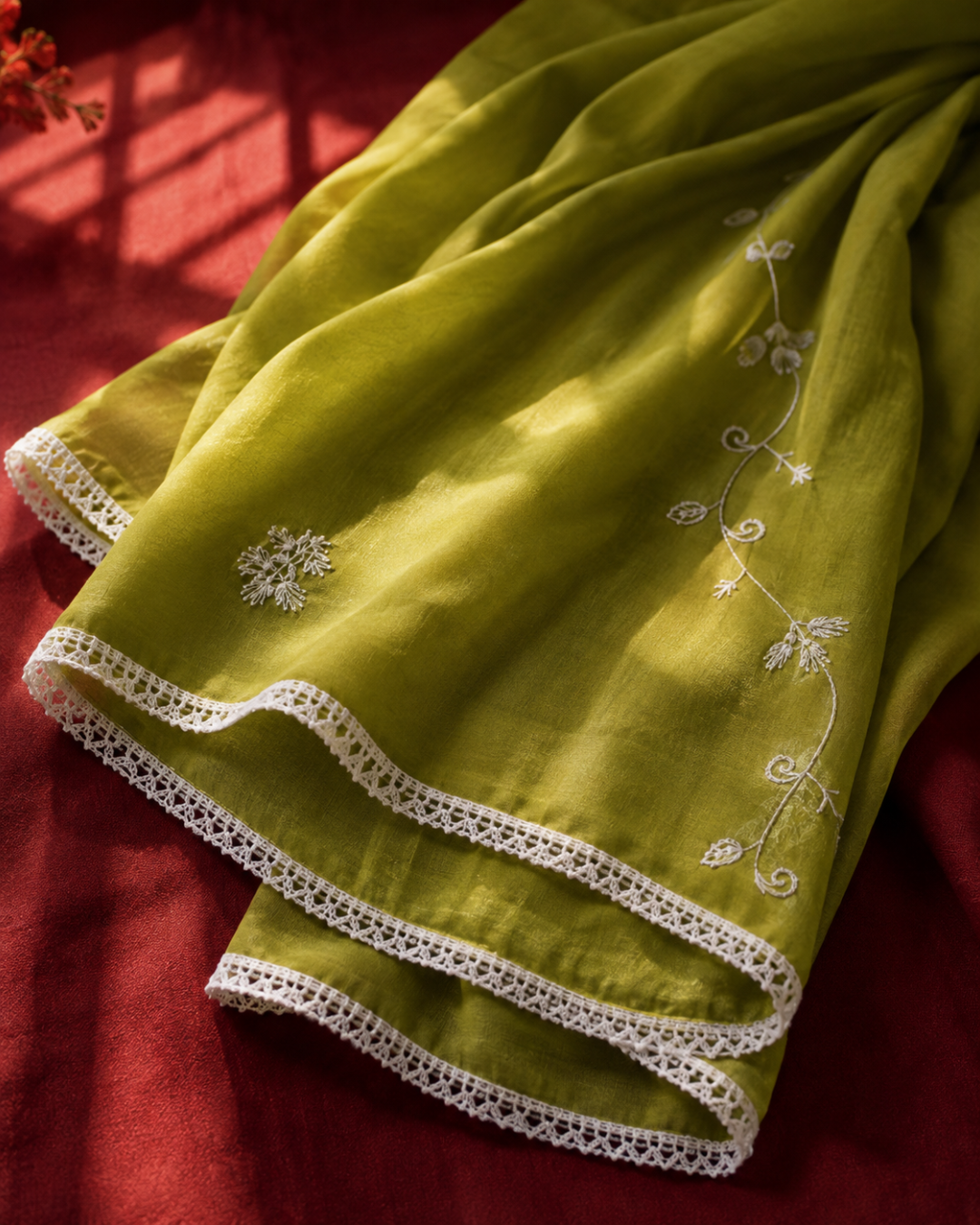 Floral Lace Embroidered Suit - Unstitched