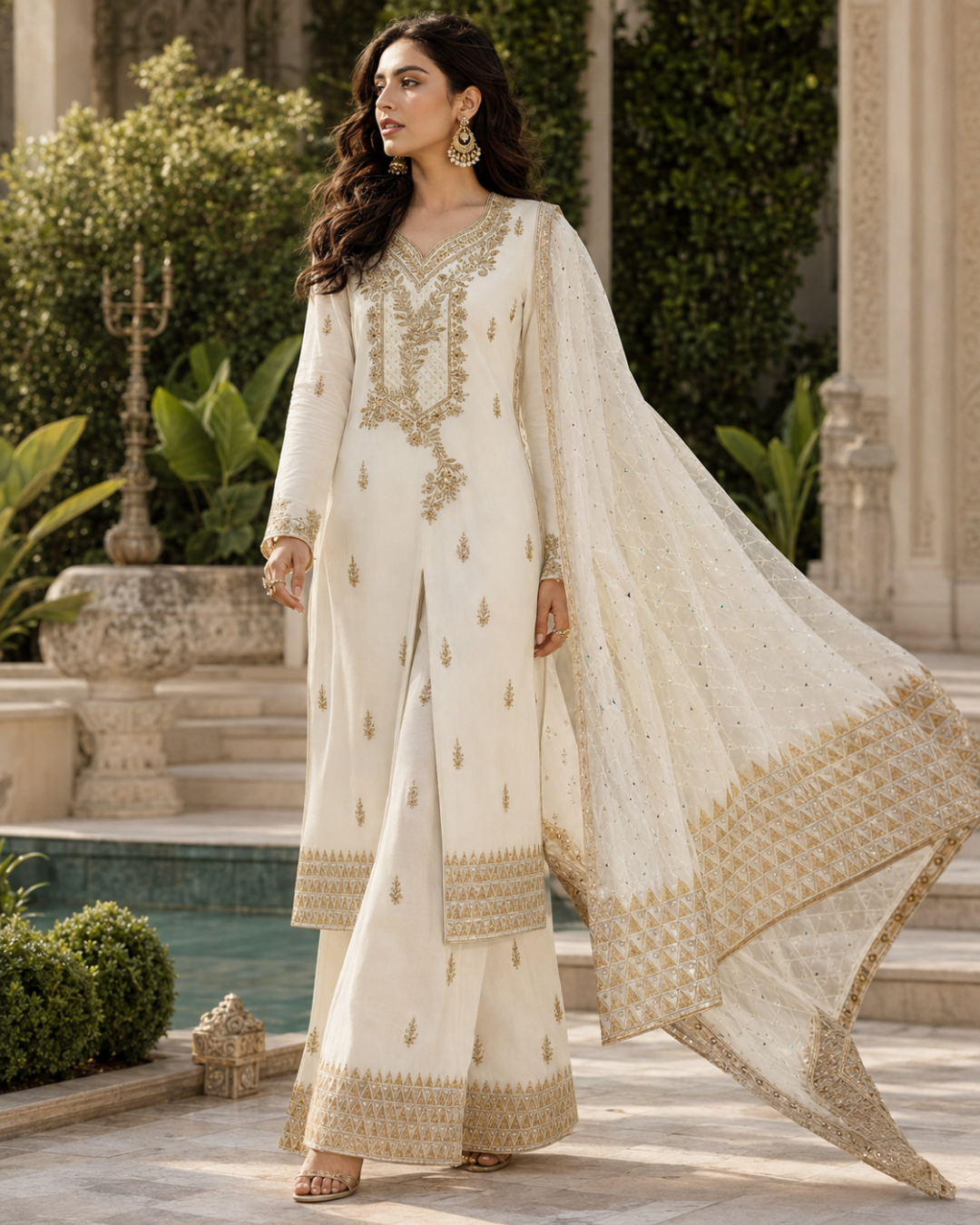 Gold Zari Embroidered Suit - Unstitched
