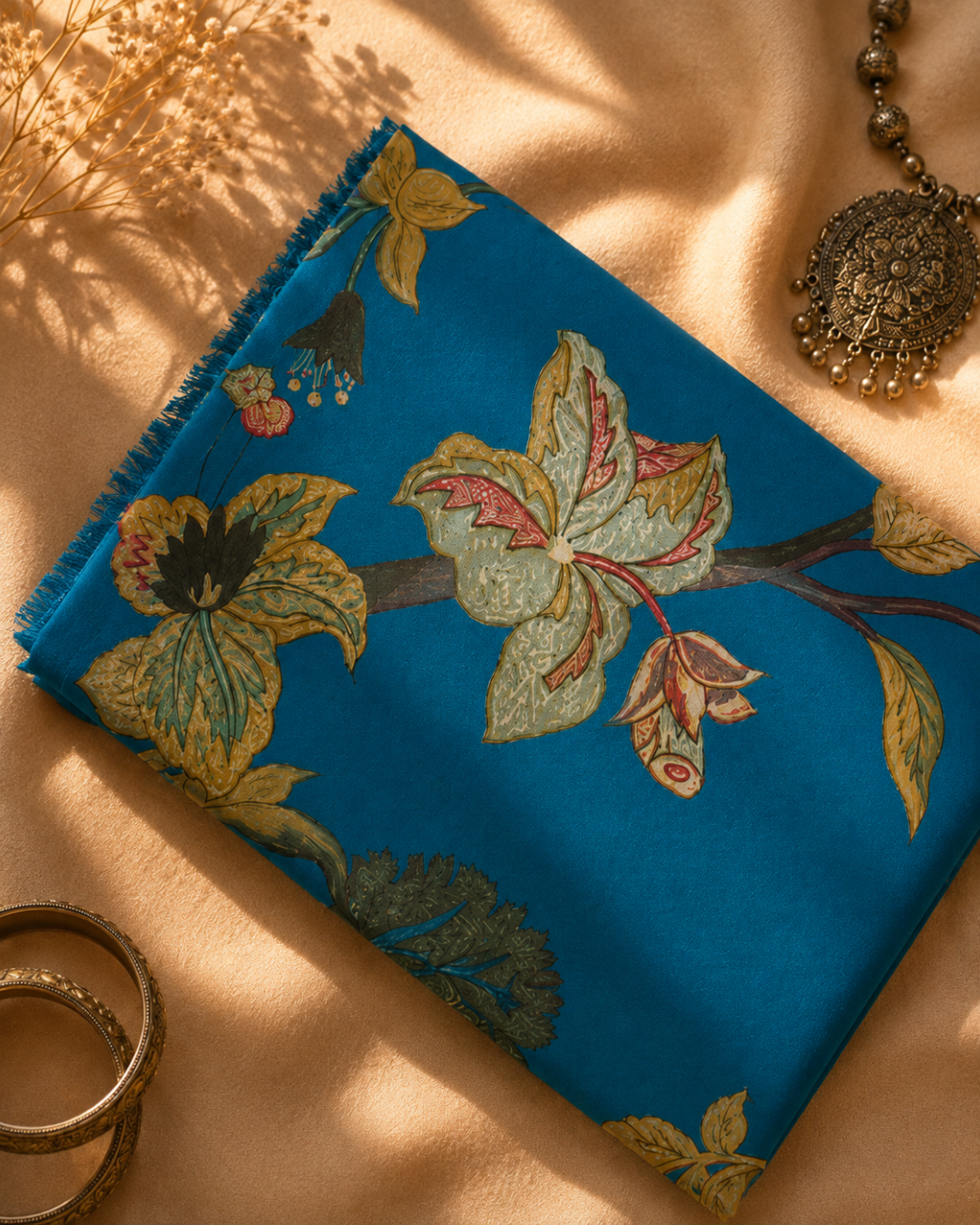 Peacock Floral Printed Suit - Unstitched