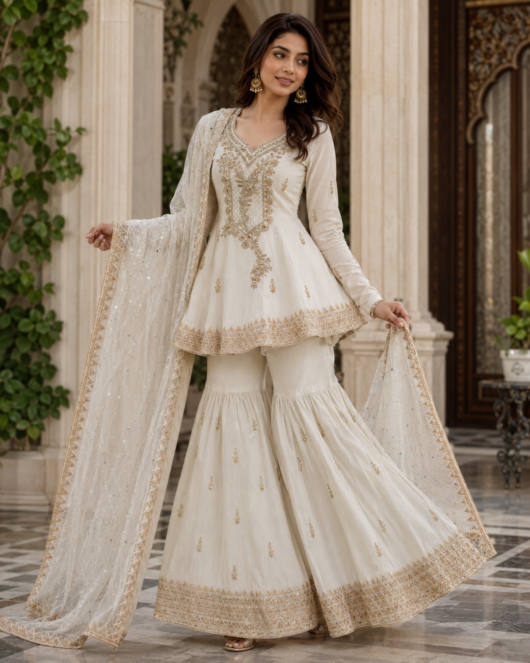 Gold Zari Embroidered Suit - Unstitched