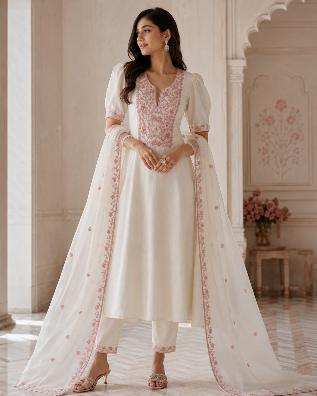 Ivory Thread Embroidered Suit - Unstitched