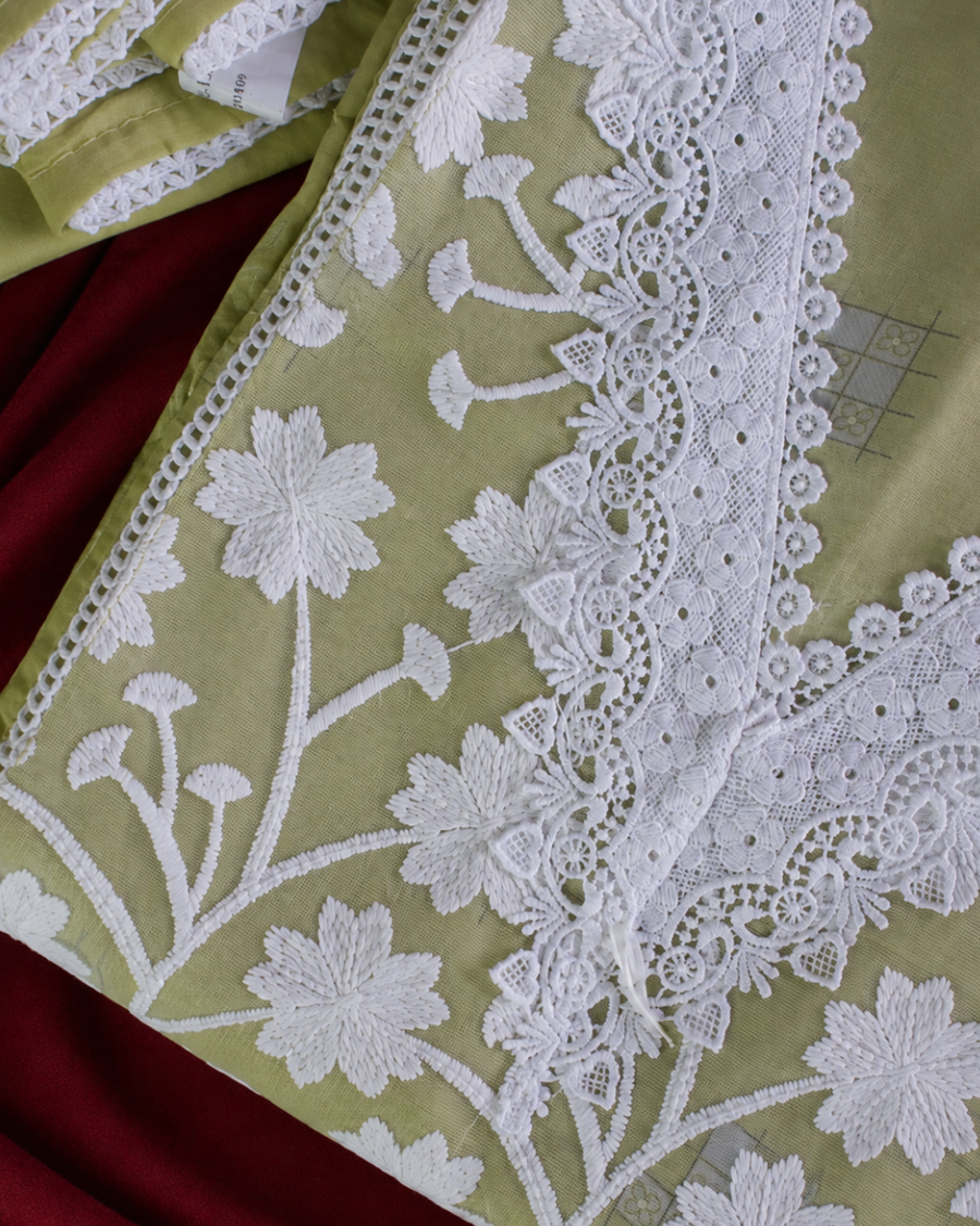Floral Lace Embroidered Suit - Unstitched