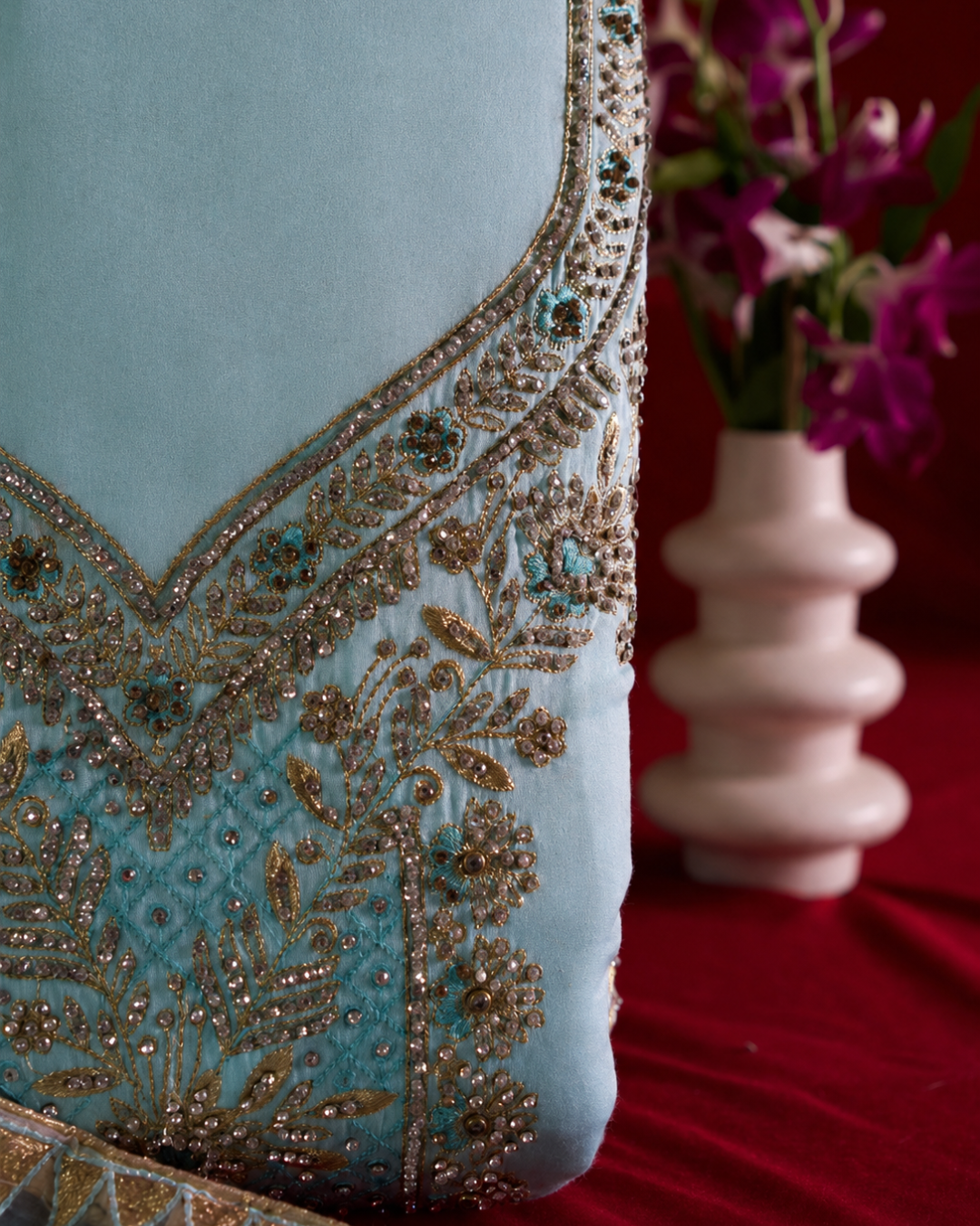Gold Zari Embroidered Suit - Unstitched