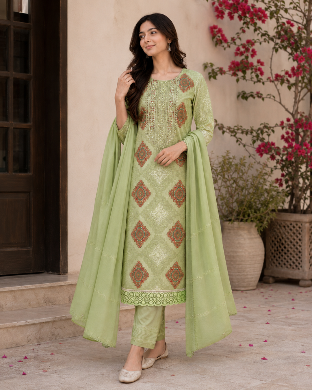Floral Lace Embroidered Suit - Unstitched