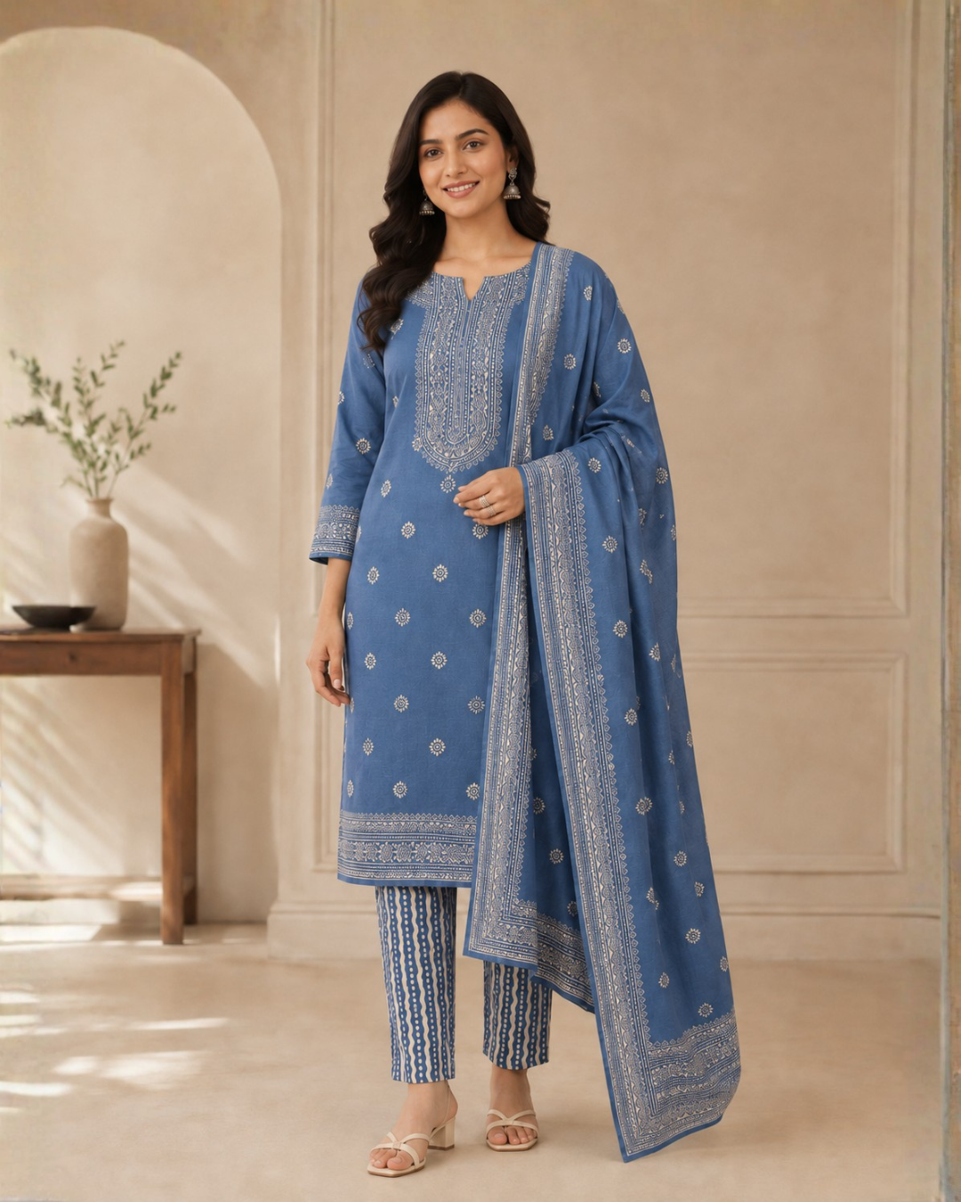Heritage Block Print Suit - Unstitched
