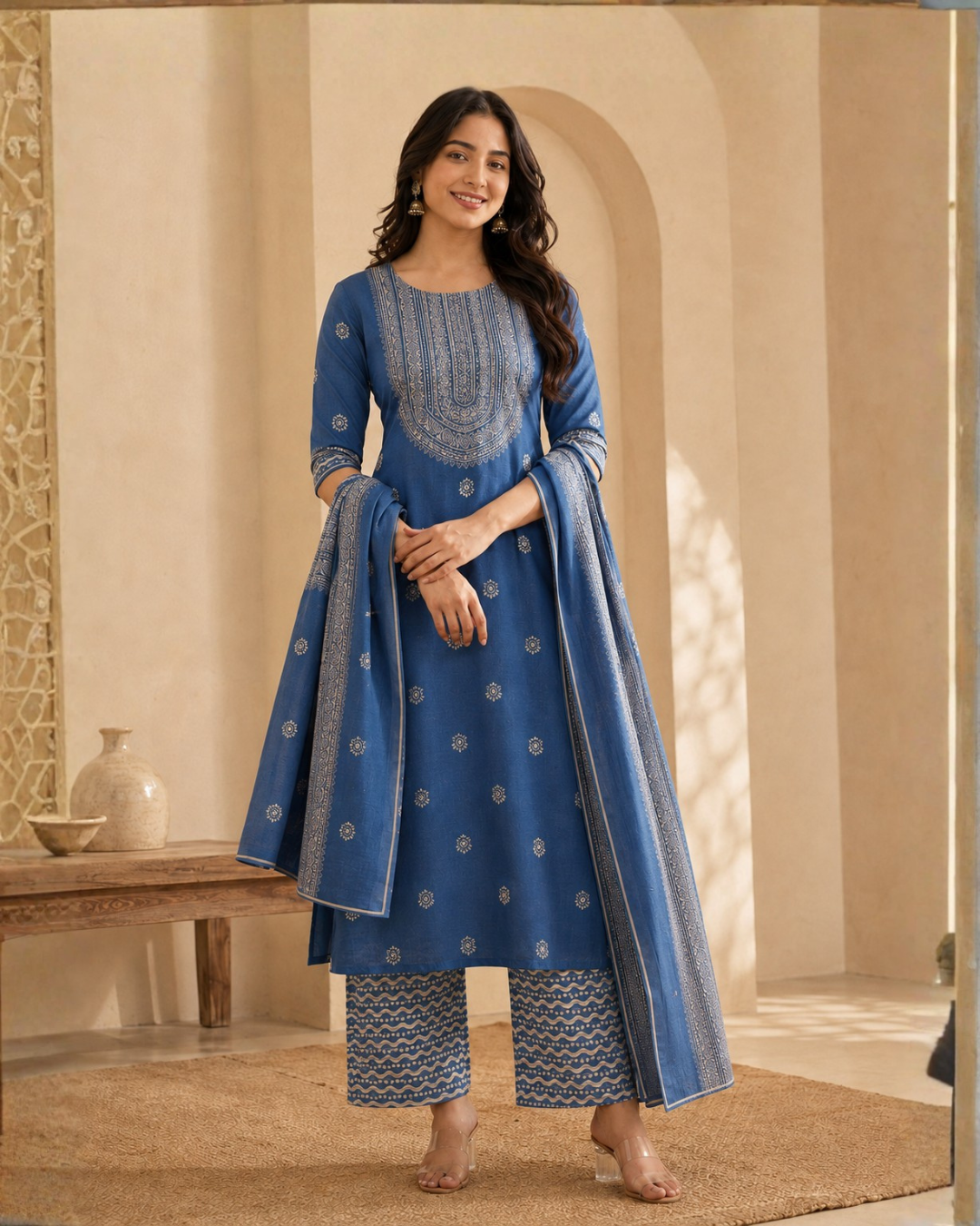Heritage Block Print Suit - Unstitched