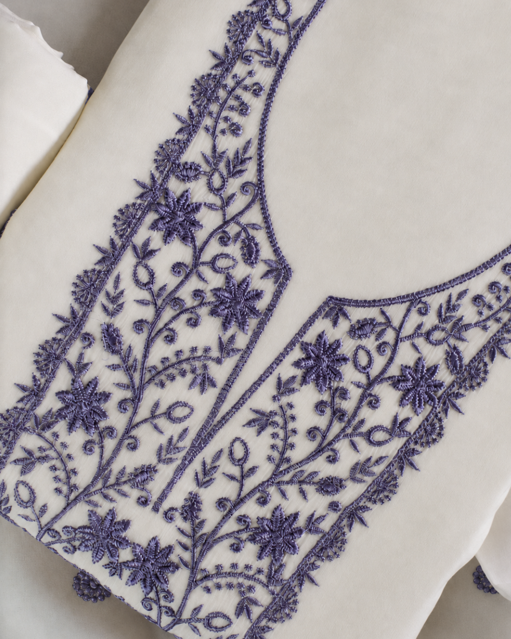 Ivory Thread Embroidered Suit - Unstitched