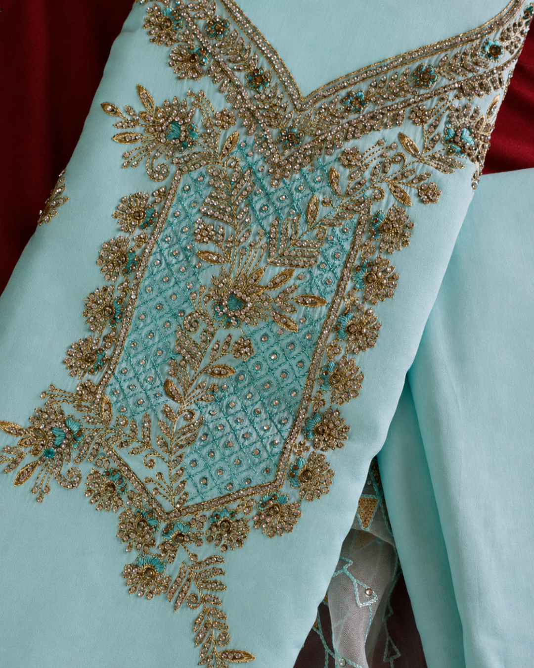 Gold Zari Embroidered Suit - Unstitched