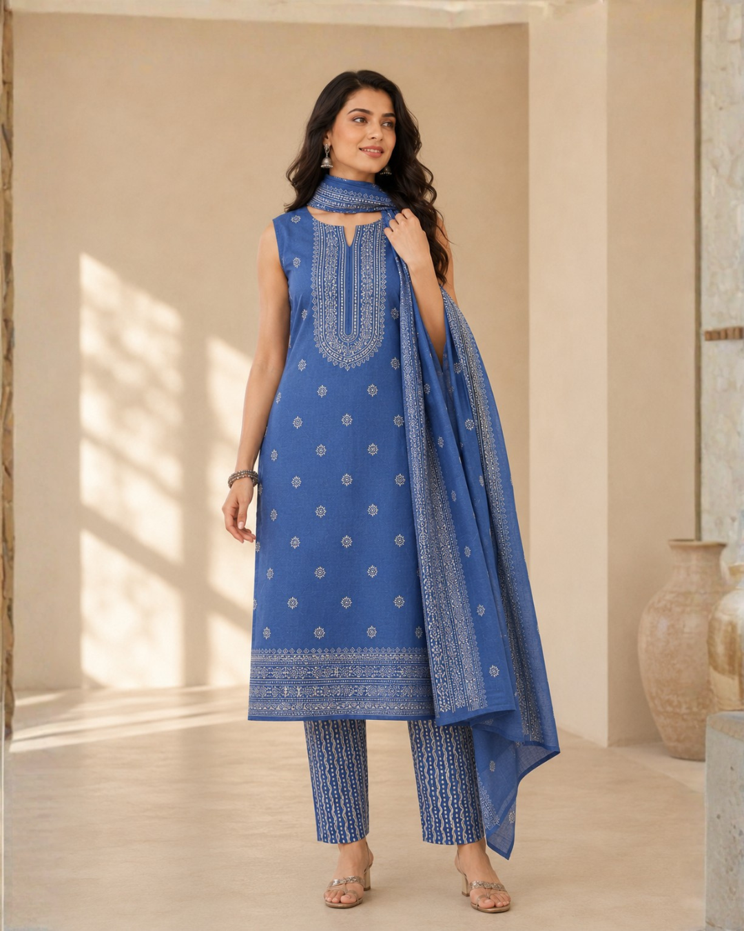 Heritage Block Print Suit - Unstitched