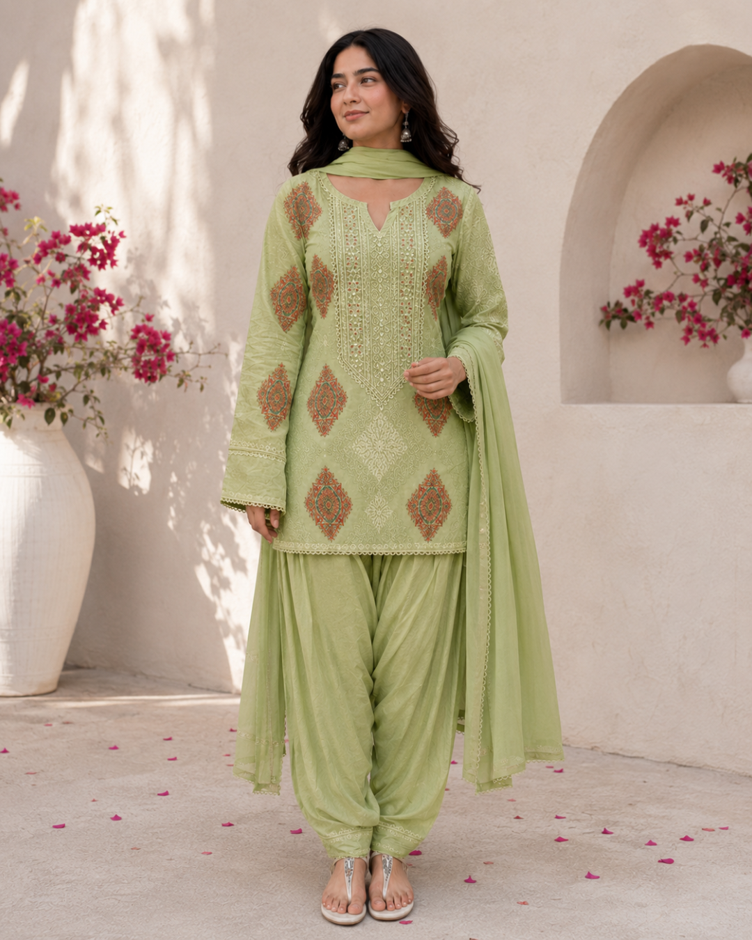 Floral Lace Embroidered Suit - Unstitched