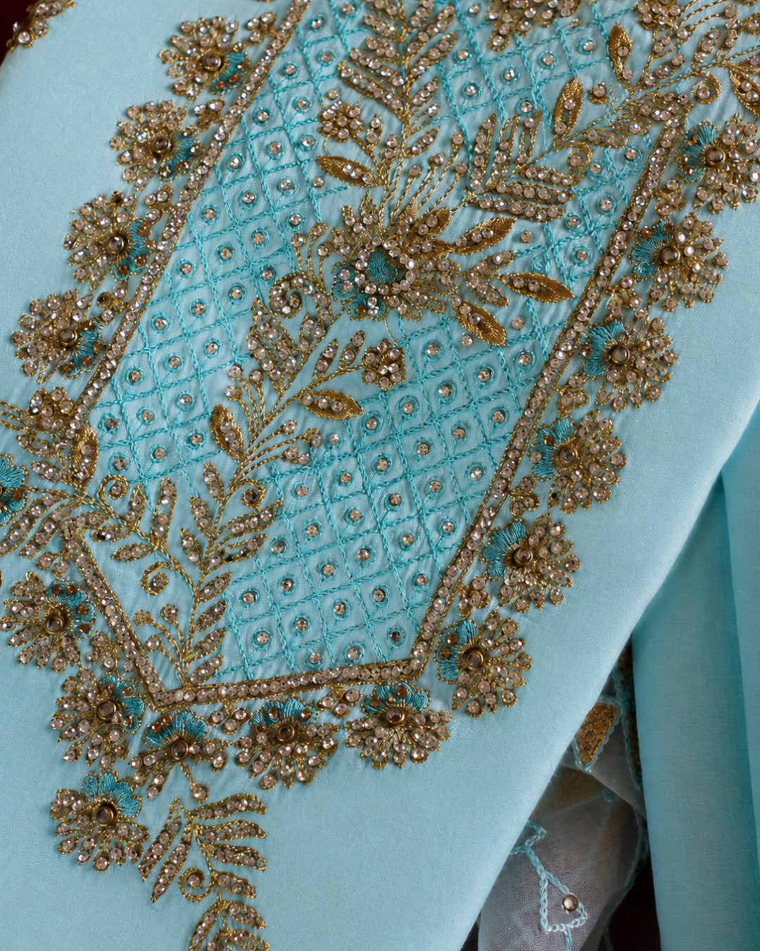 Gold Zari Embroidered Suit - Unstitched