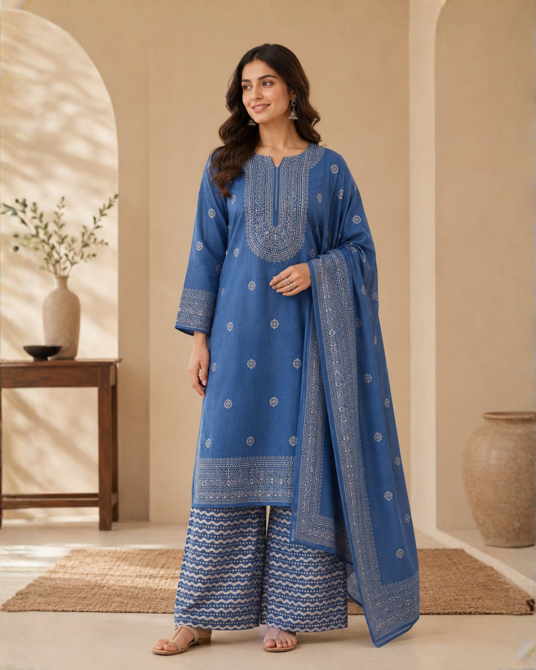 Heritage Block Print Suit - Unstitched