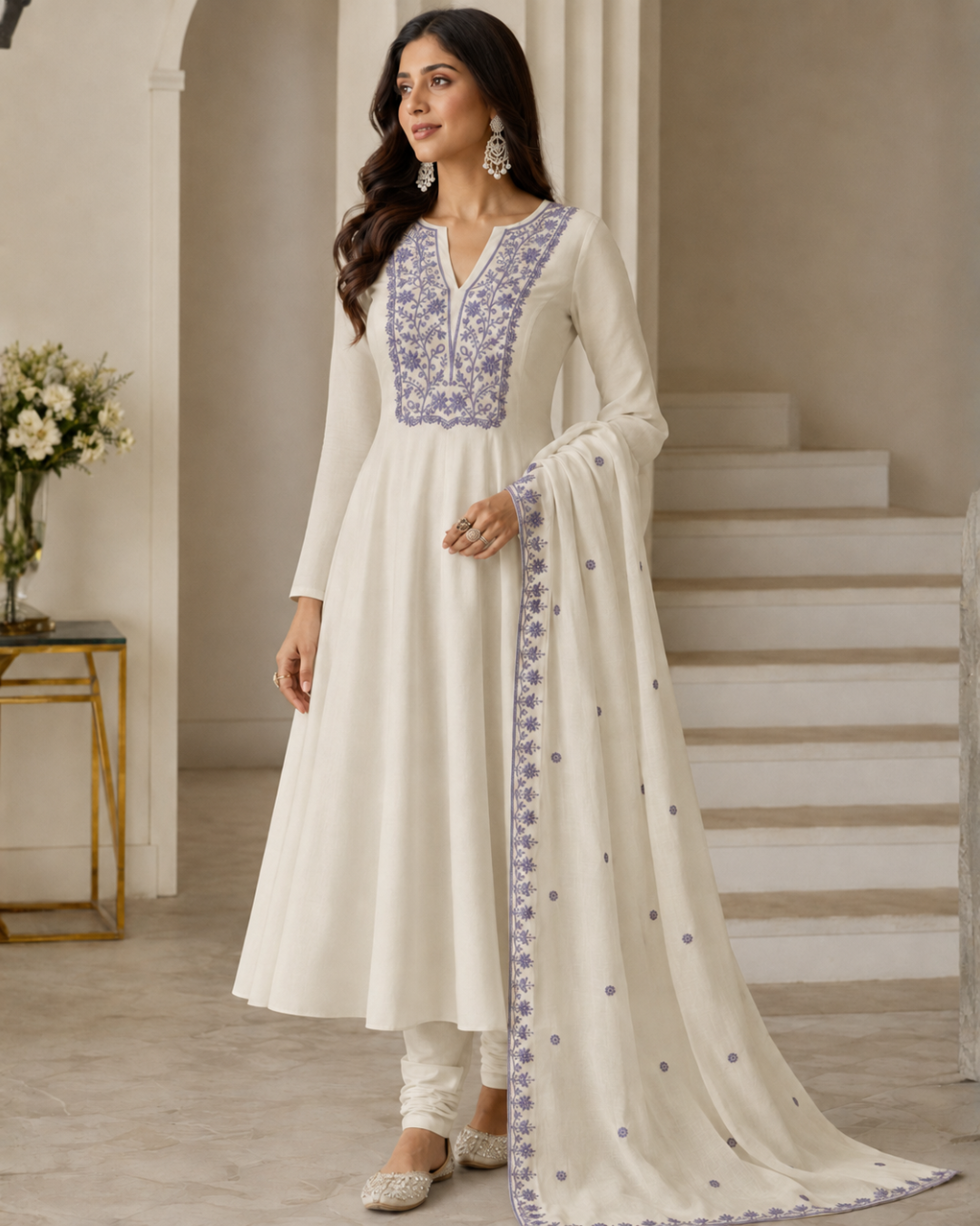 Ivory Thread Embroidered Suit - Unstitched