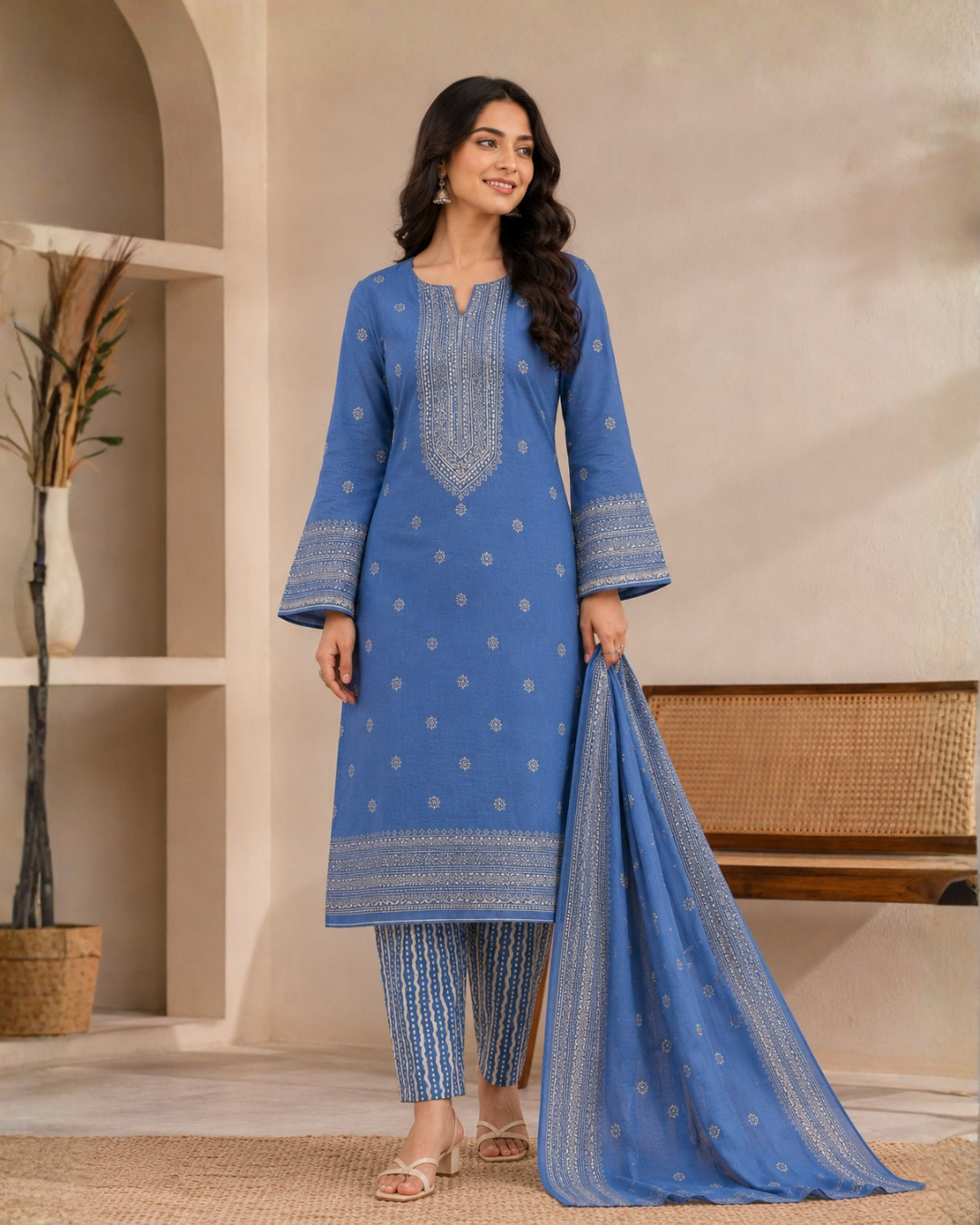 Heritage Block Print Suit - Unstitched