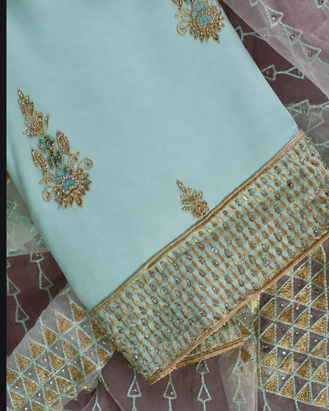 Gold Zari Embroidered Suit - Unstitched