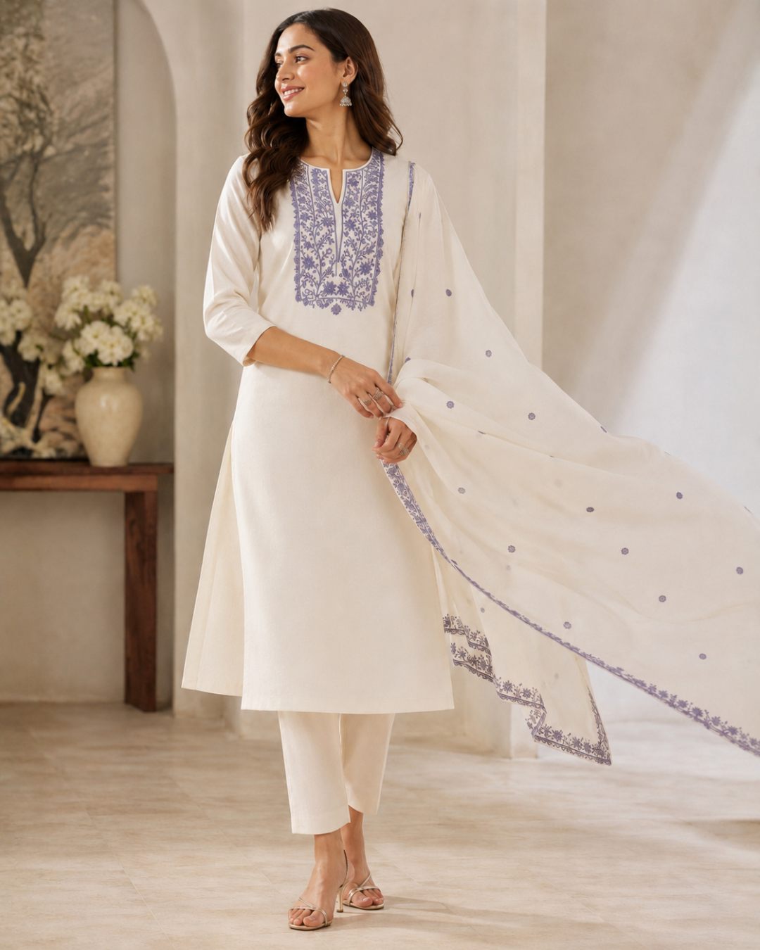 Ivory Thread Embroidered Suit - Unstitched