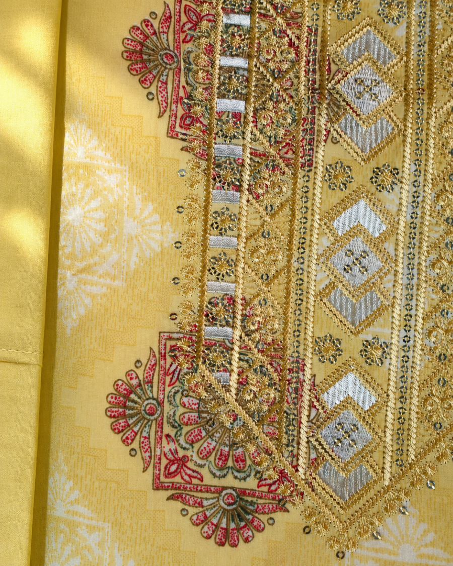 Floral Lace Embroidered Suit - Unstitched