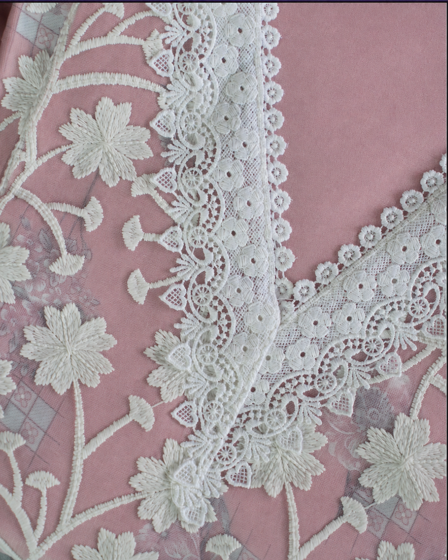 Floral Lace Embroidered Suit - Unstitched
