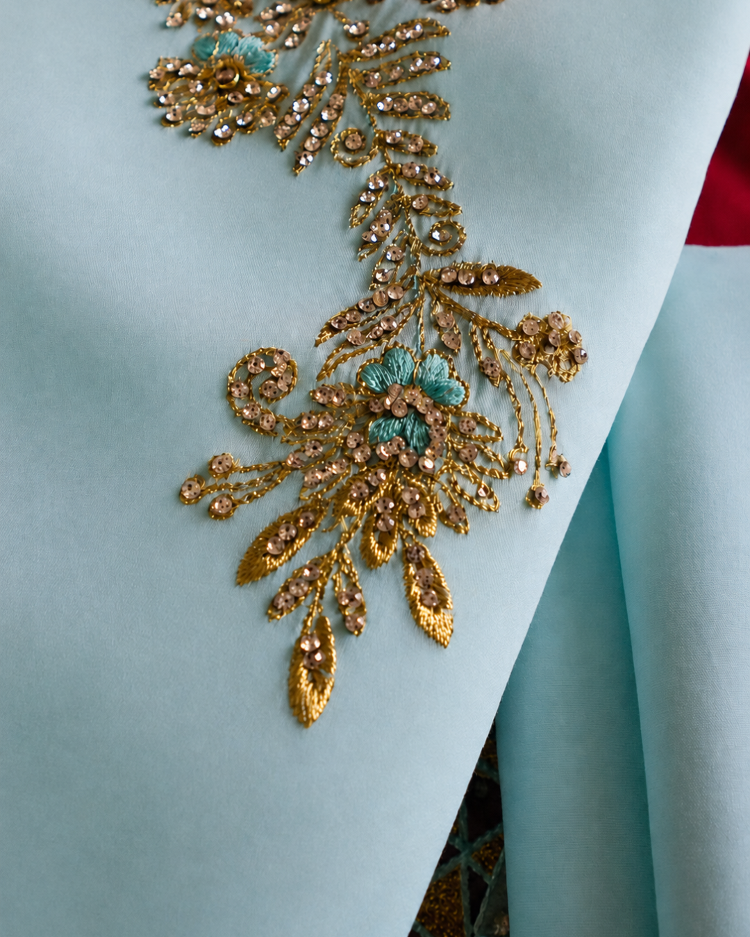 Gold Zari Embroidered Suit - Unstitched