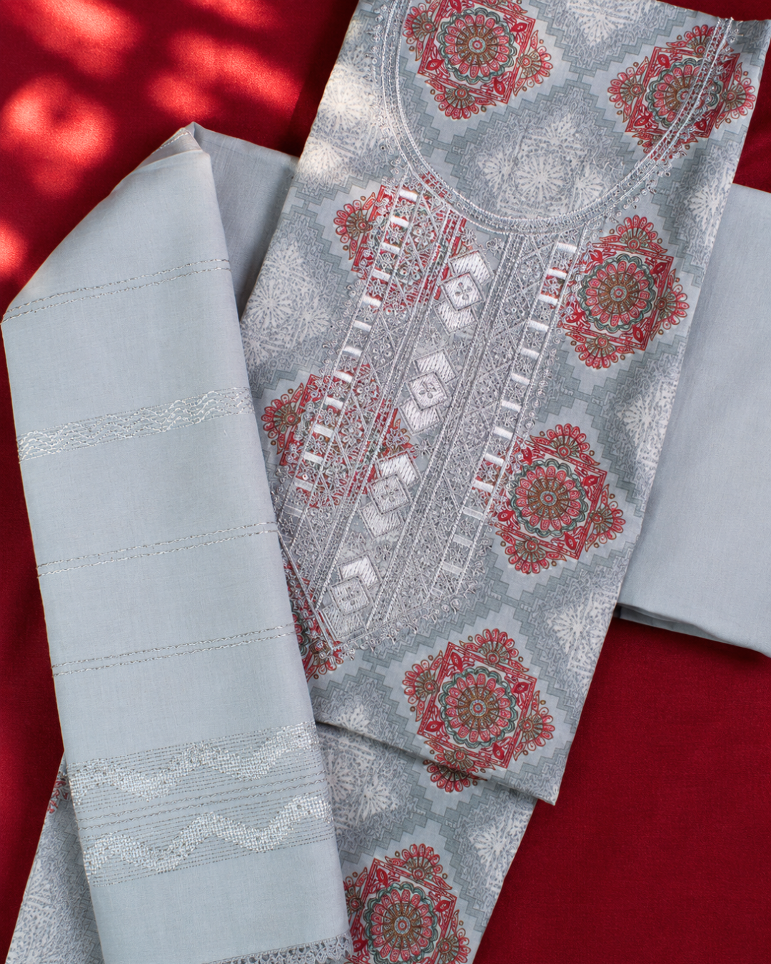 Floral Lace Embroidered Suit - Unstitched
