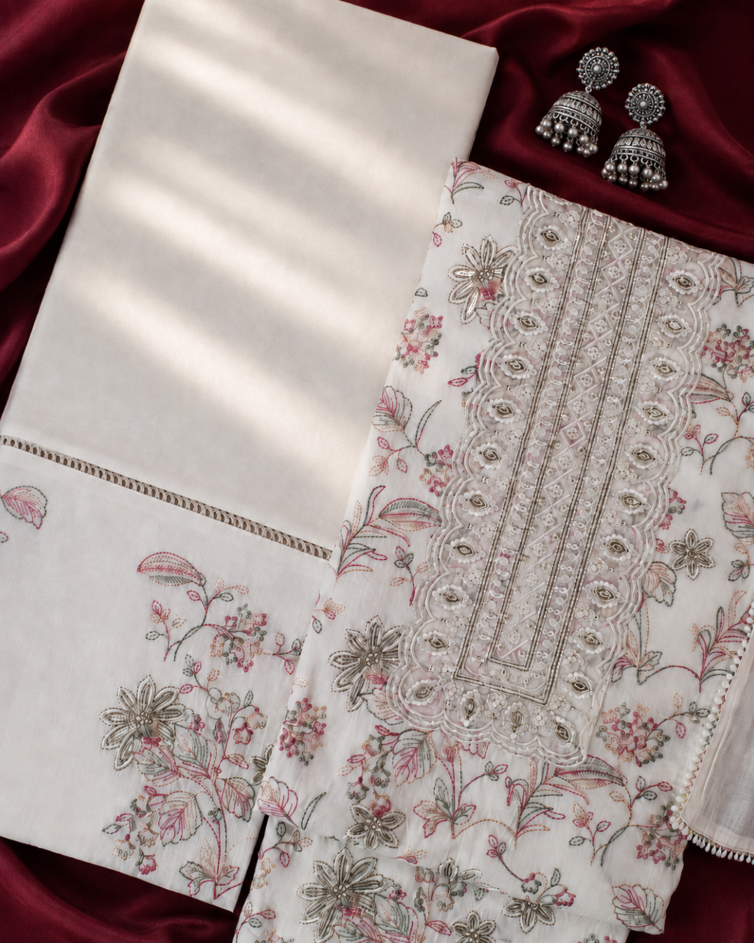 Pink Floral Embroidered Suit - Unstitched