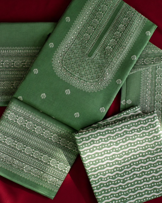 Heritage Block Print Suit - Unstitched