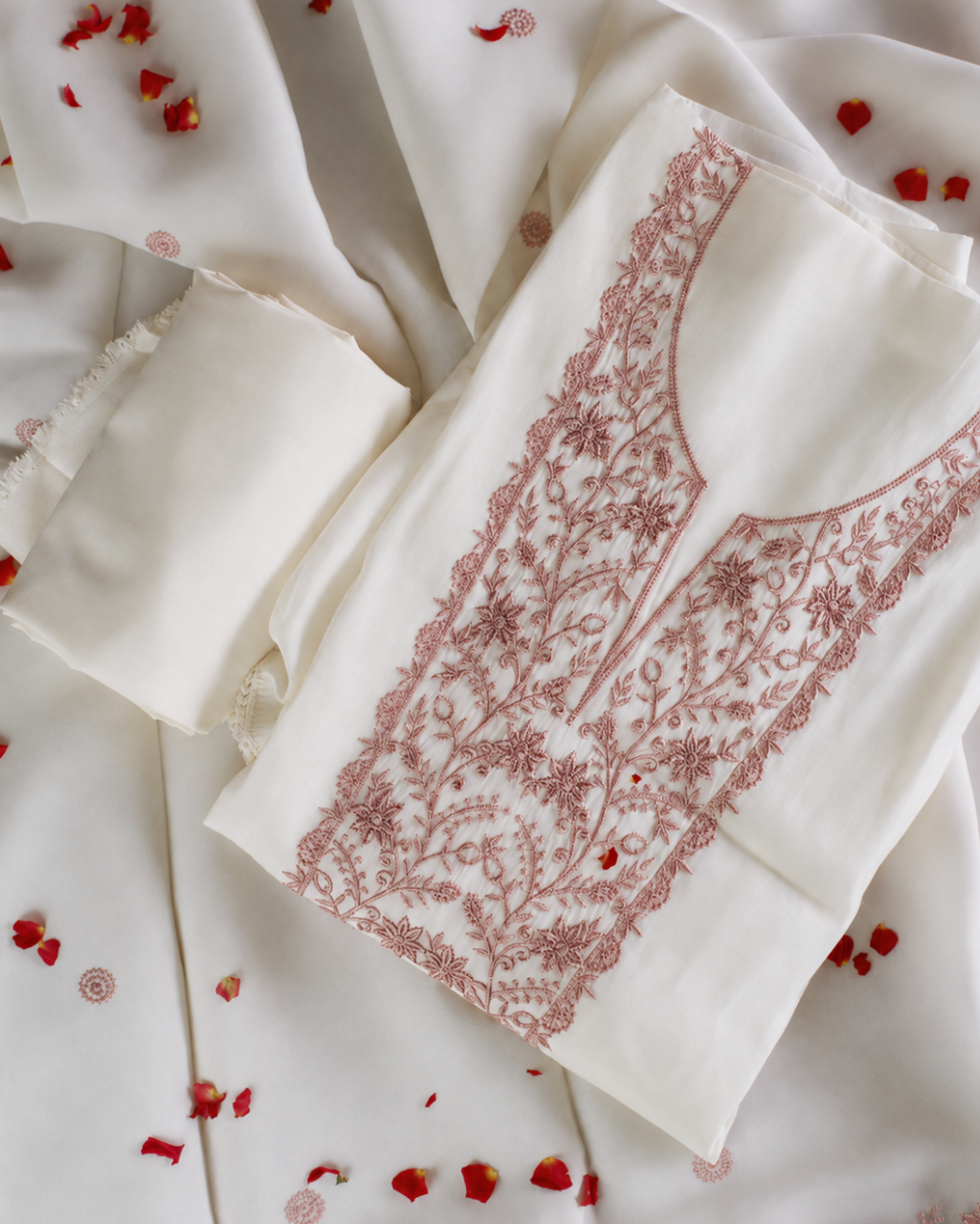 Ivory Thread Embroidered Suit - Unstitched