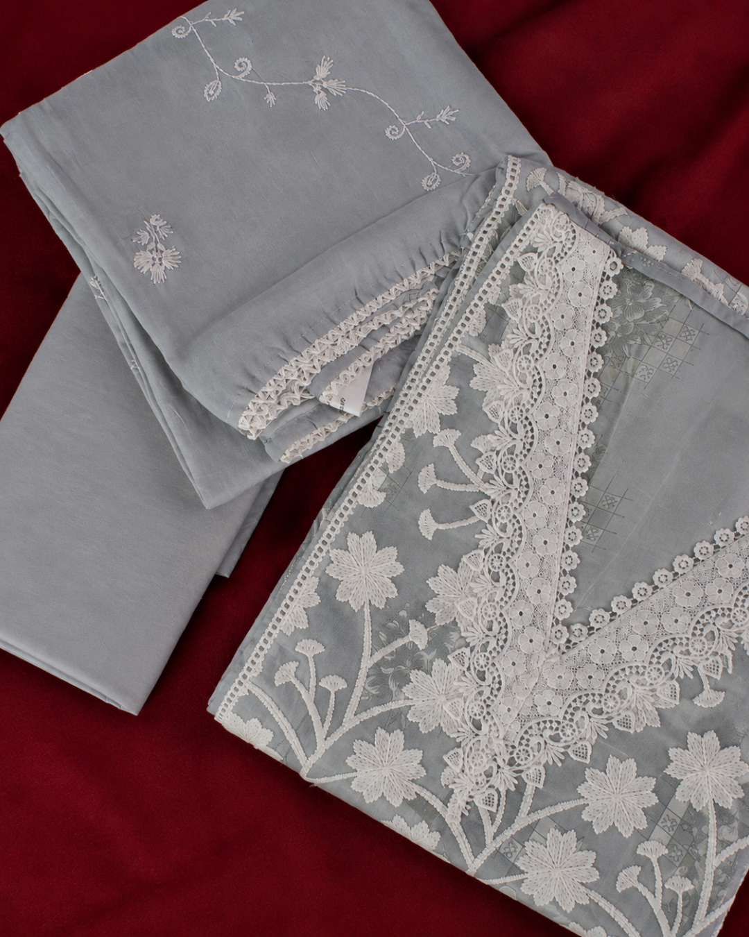Floral Lace Embroidered Suit - Unstitched