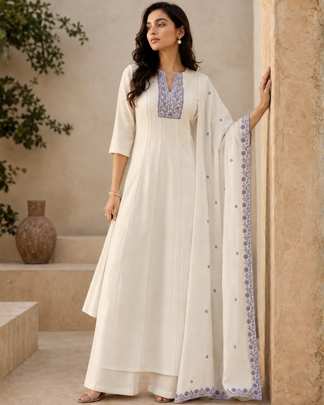 Ivory Thread Embroidered Suit - Unstitched