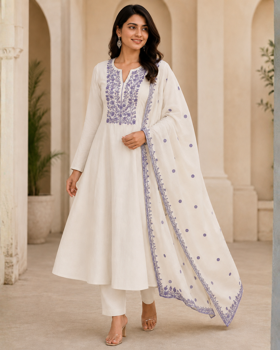 Ivory Thread Embroidered Suit - Unstitched
