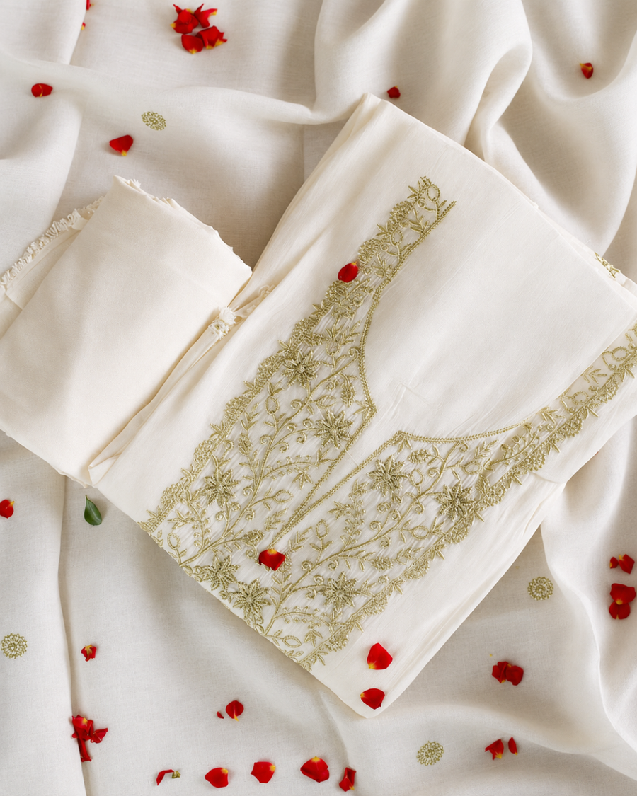 Ivory Thread Embroidered Suit - Unstitched