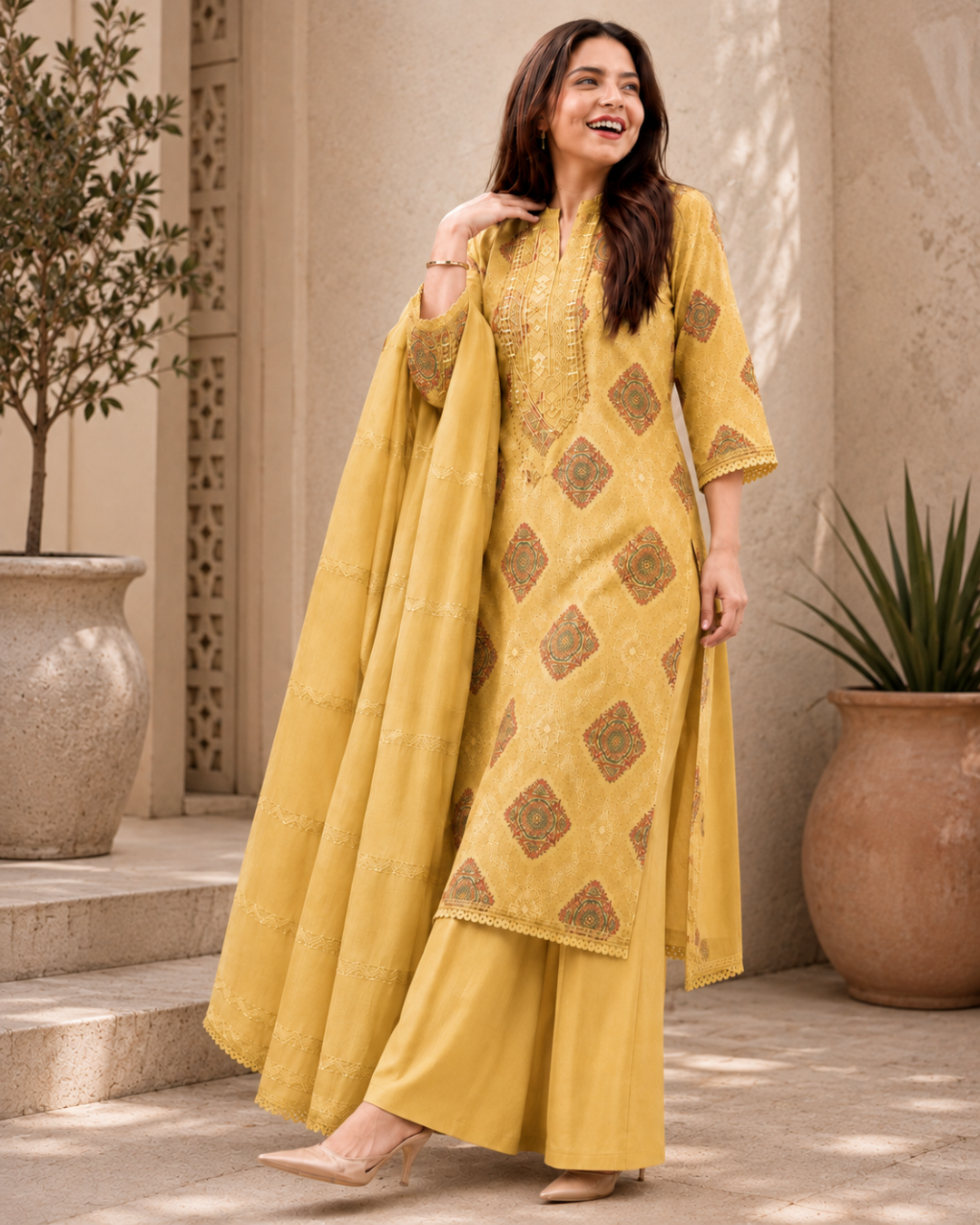 Floral Lace Embroidered Suit - Unstitched