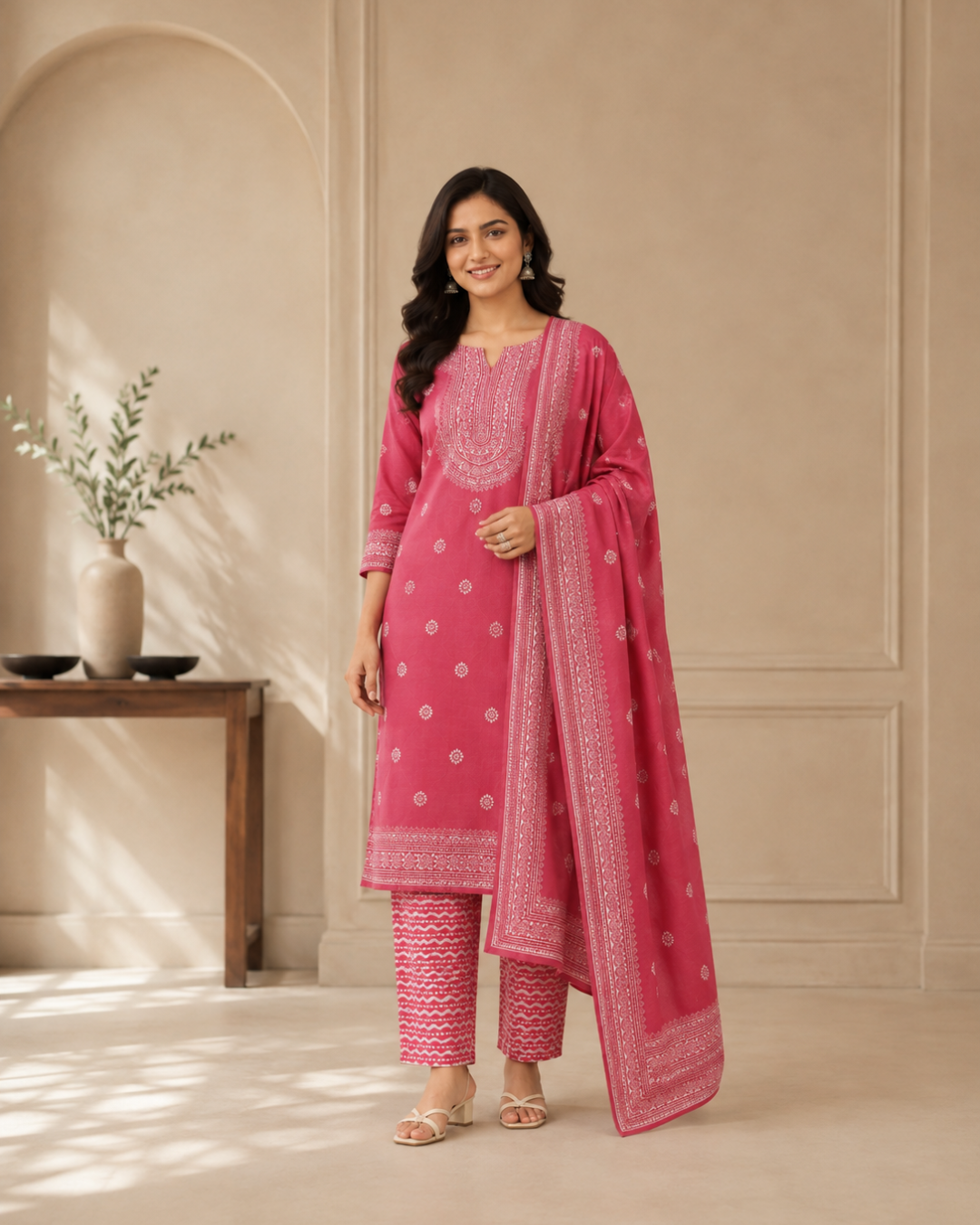Heritage Block Print Suit - Unstitched