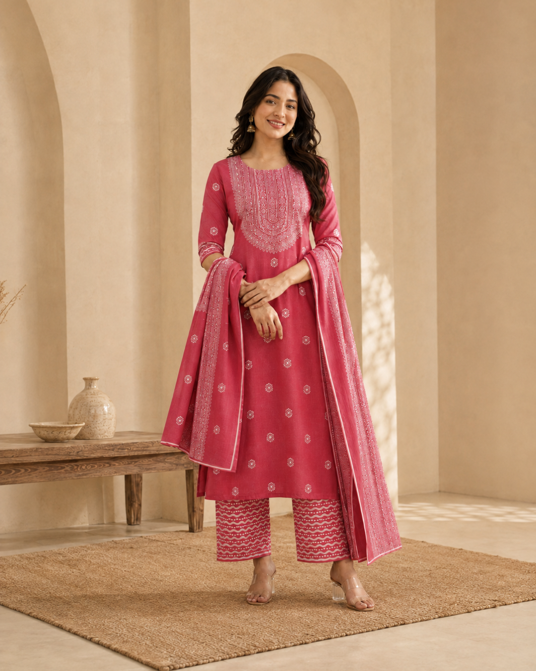 Heritage Block Print Suit - Unstitched