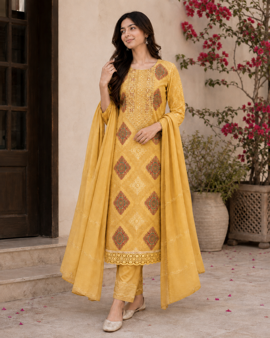 Floral Lace Embroidered Suit - Unstitched