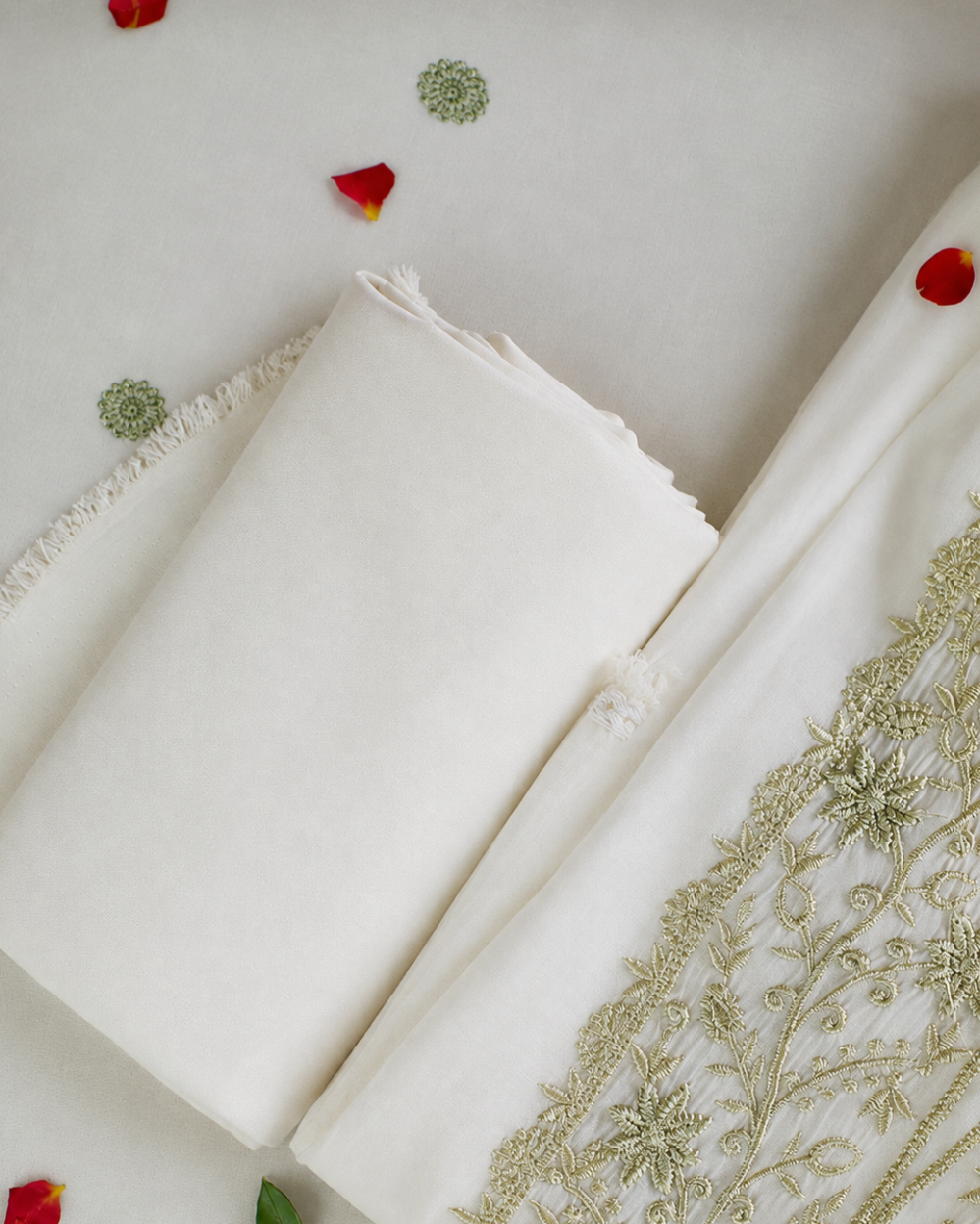 Ivory Thread Embroidered Suit - Unstitched