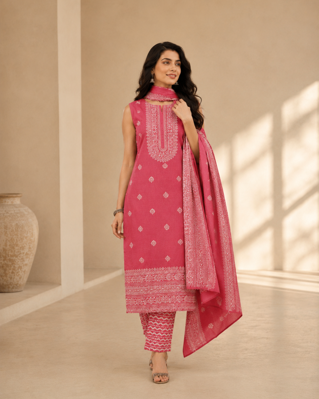 Heritage Block Print Suit - Unstitched