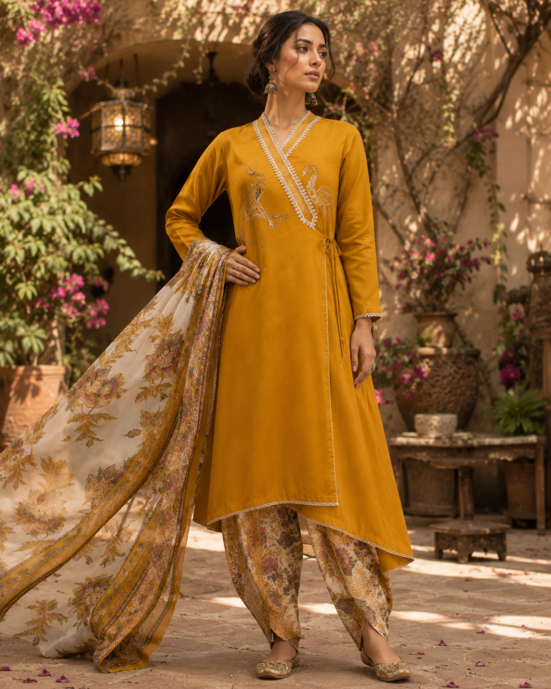 Peacock Floral Printed Suit - Unstitched