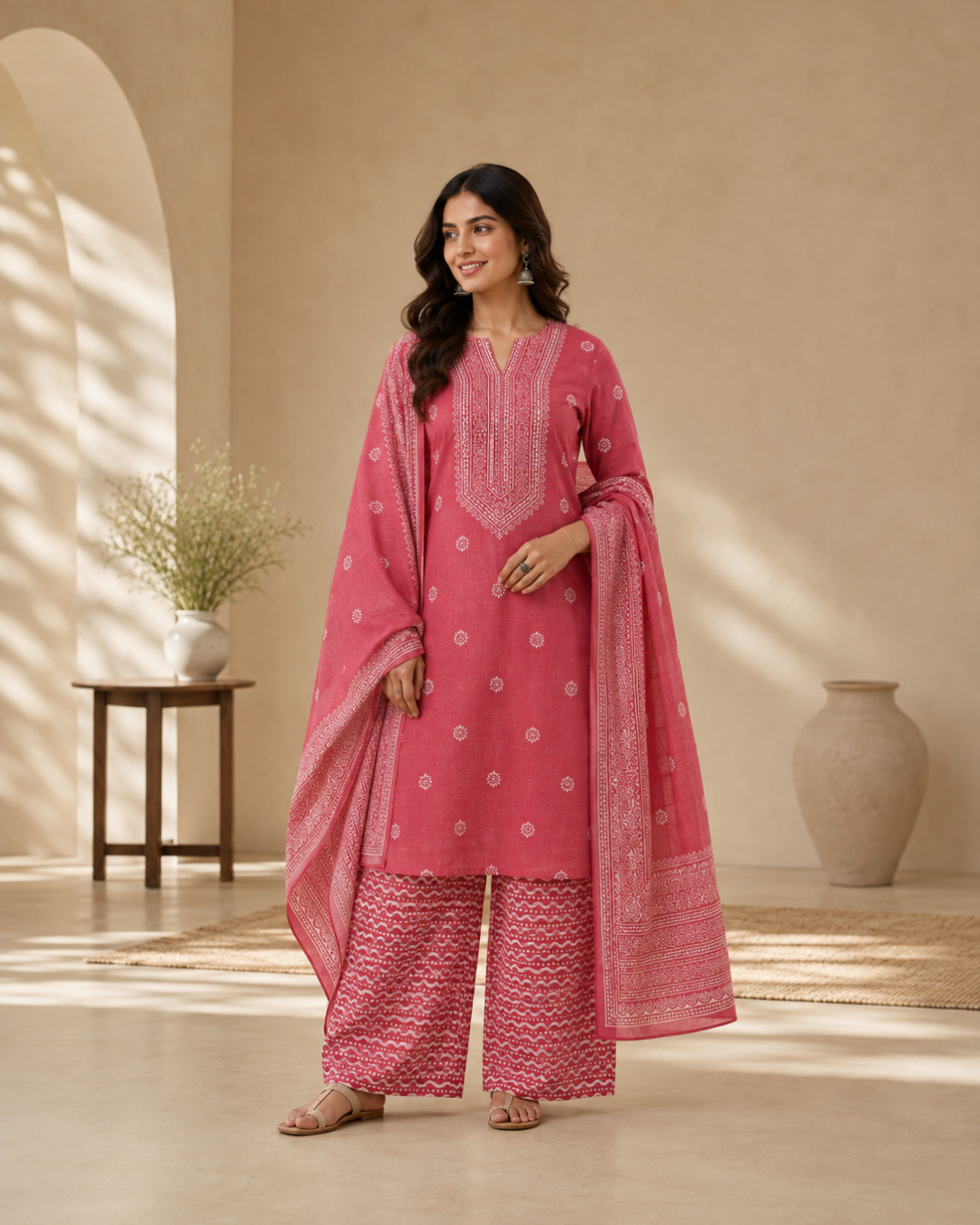 Heritage Block Print Suit - Unstitched