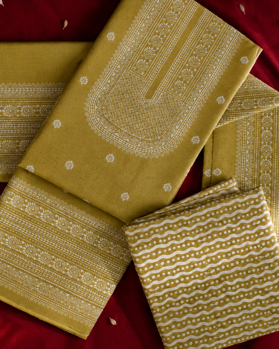 Heritage Block Print Suit - Unstitched