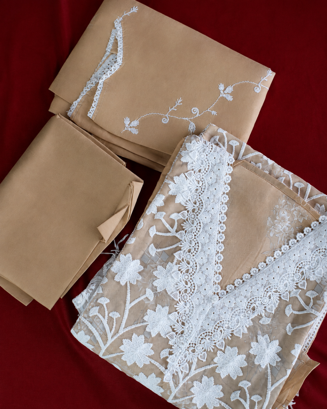 Floral Lace Embroidered Suit - Unstitched