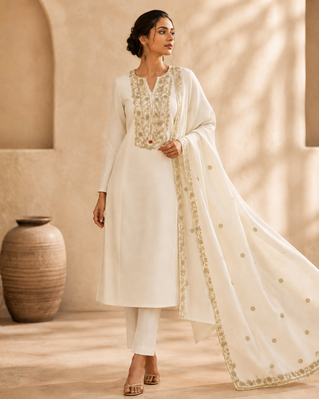 Ivory Thread Embroidered Suit - Unstitched